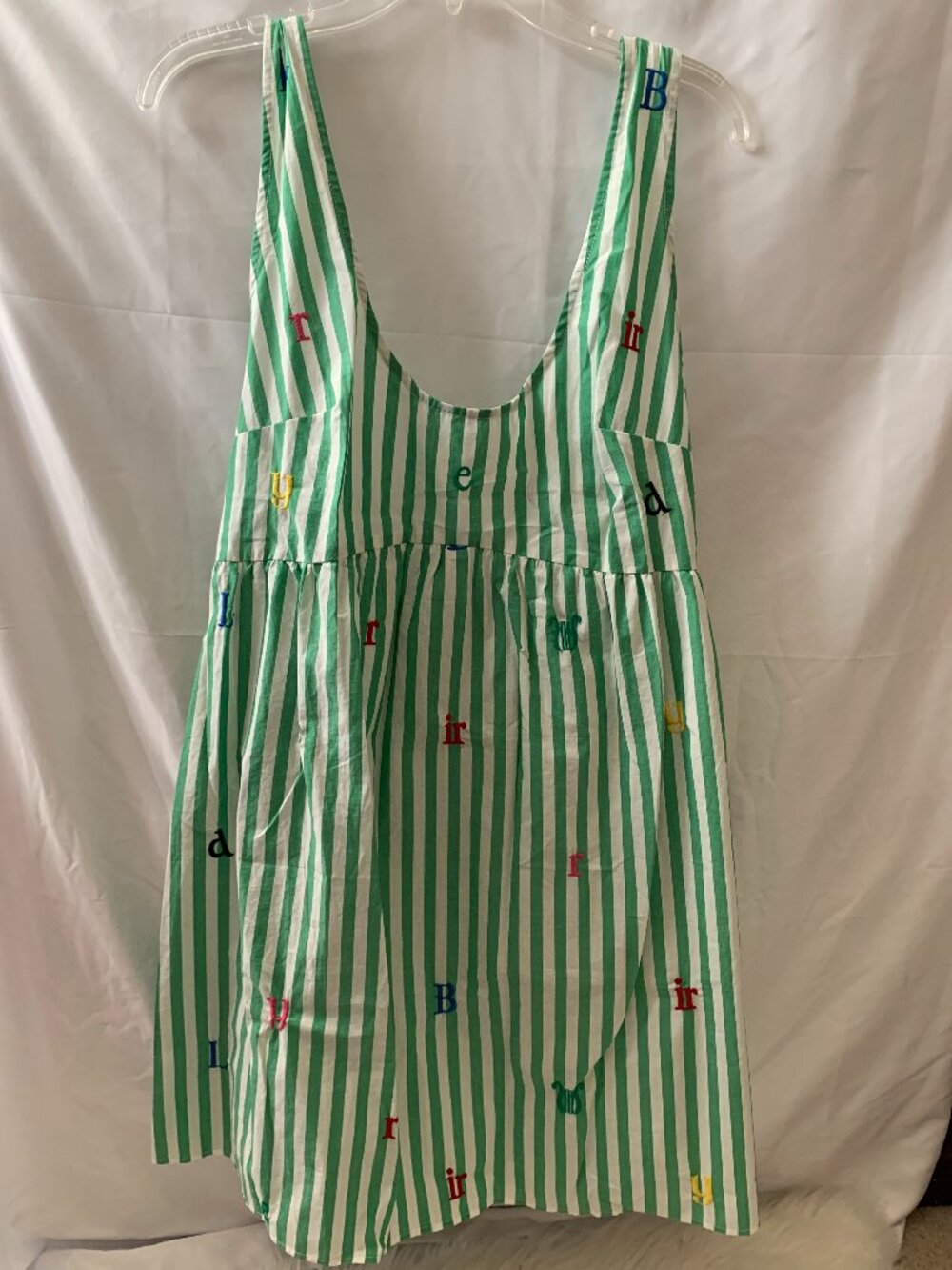 Anthropologie Green and White Striped Embroidered Cotton Chemise